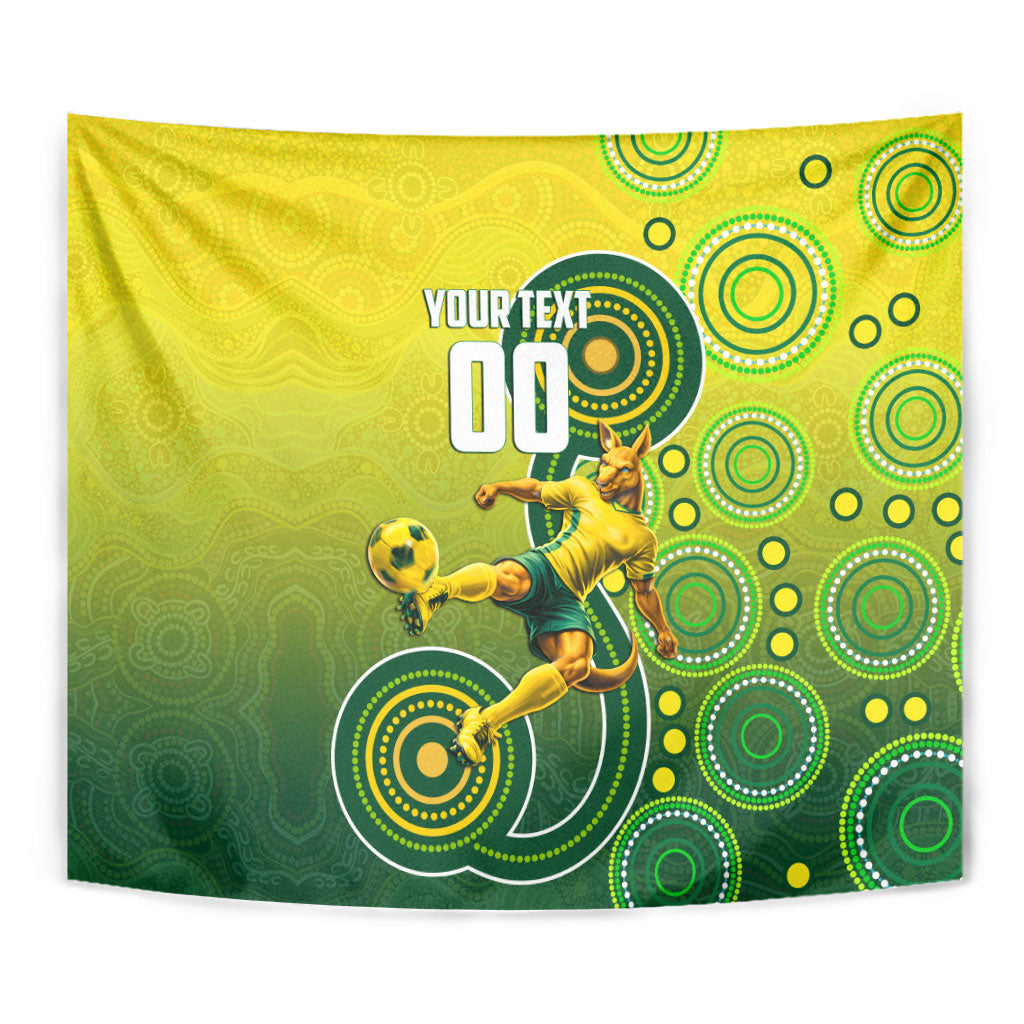 Personalized Australian Soccer Kangaroo Tapestry Aboriginal Dot Pattern Green Gold Football Player