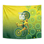 Personalized Australian Soccer Kangaroo Tapestry Aboriginal Dot Pattern Green Gold Football Player