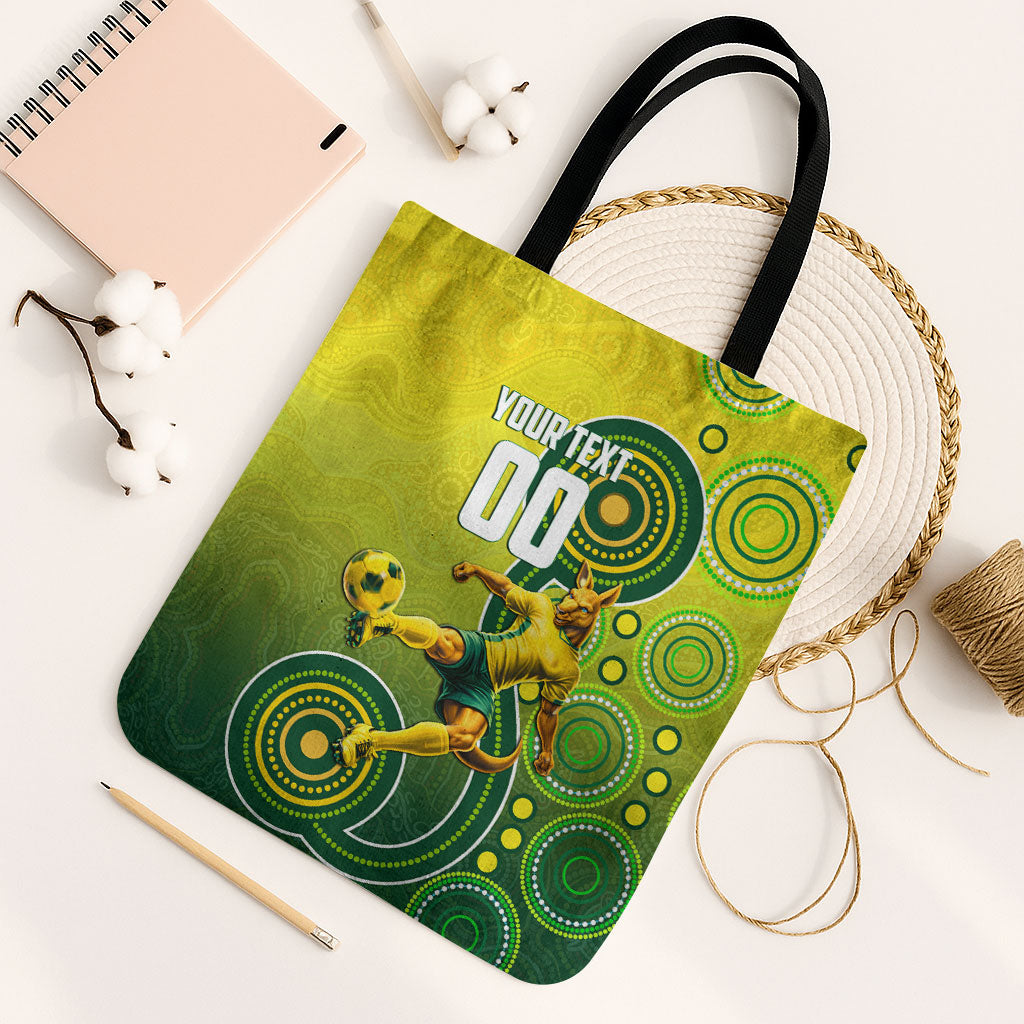 Personalized Australian Soccer Kangaroo Tote Bag Aboriginal Dot Pattern Green Gold Football Player