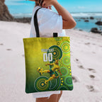 Personalized Australian Soccer Kangaroo Tote Bag Aboriginal Dot Pattern Green Gold Football Player