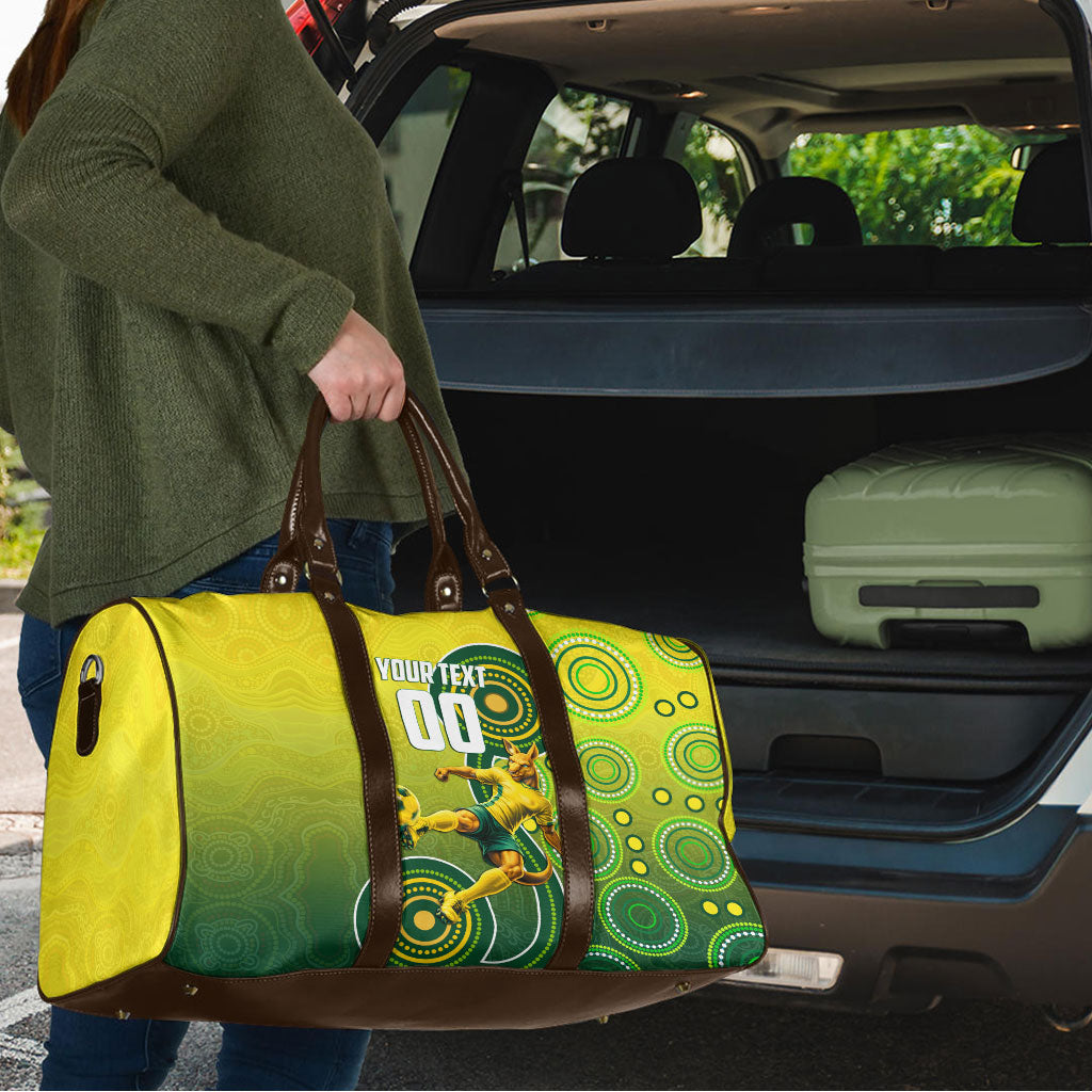 Personalized Australian Soccer Kangaroo Travel Bag Aboriginal Dot Pattern Green Gold Football Player
