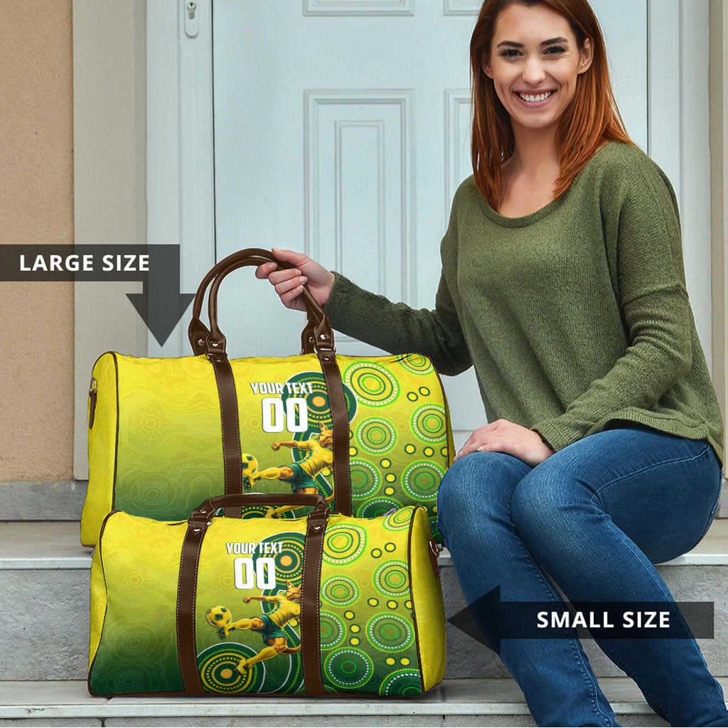 Personalized Australian Soccer Kangaroo Travel Bag Aboriginal Dot Pattern Green Gold Football Player