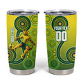 Personalized Australian Soccer Kangaroo Tumbler Cup Aboriginal Dot Pattern Green Gold Football Player