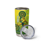 Personalized Australian Soccer Kangaroo Tumbler Cup Aboriginal Dot Pattern Green Gold Football Player
