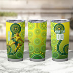 Personalized Australian Soccer Kangaroo Tumbler Cup Aboriginal Dot Pattern Green Gold Football Player