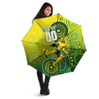 Personalized Australian Soccer Kangaroo Umbrella Aboriginal Dot Pattern Green Gold Football Player