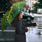 Personalized Australian Soccer Kangaroo Umbrella Aboriginal Dot Pattern Green Gold Football Player