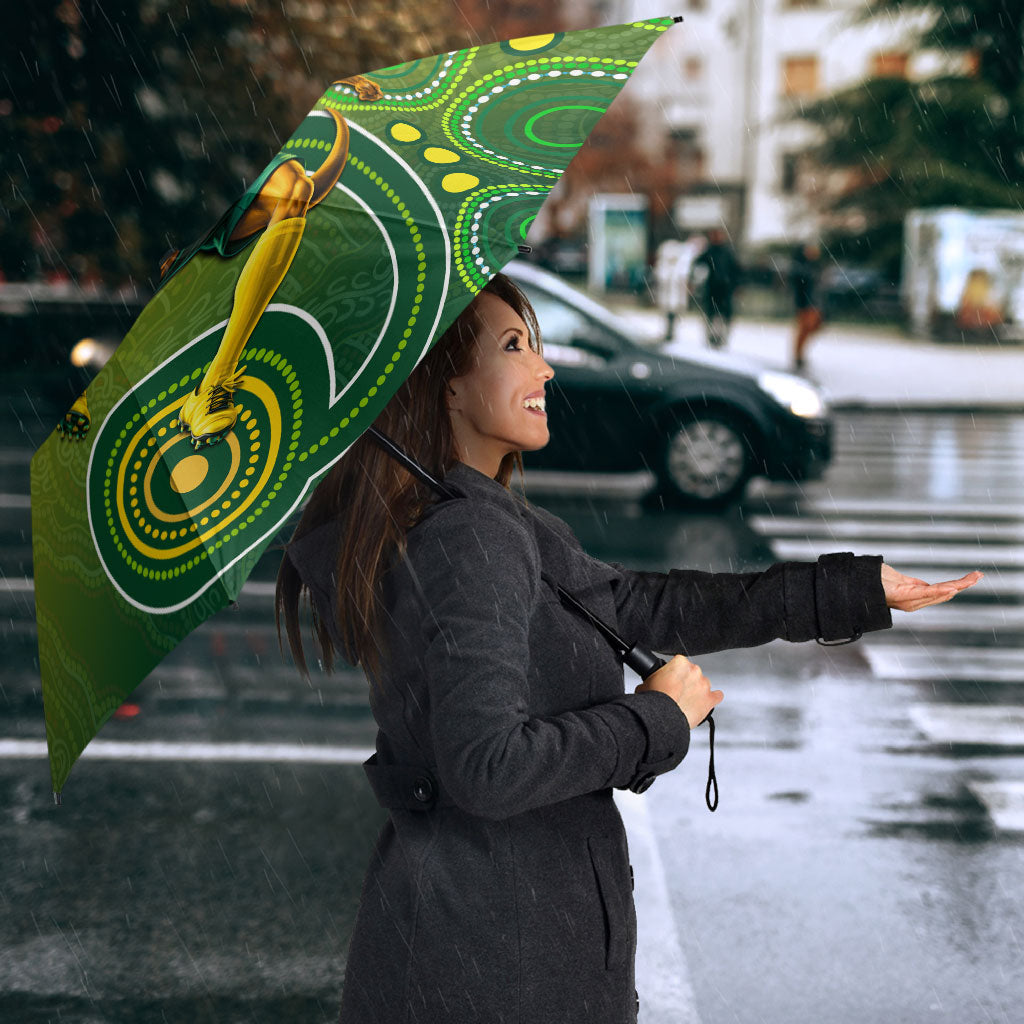 Personalized Australian Soccer Kangaroo Umbrella Aboriginal Dot Pattern Green Gold Football Player