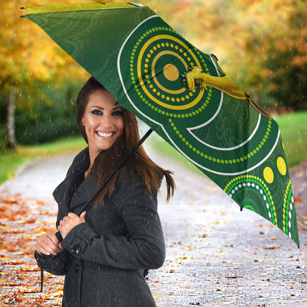 Personalized Australian Soccer Kangaroo Umbrella Aboriginal Dot Pattern Green Gold Football Player
