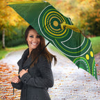 Personalized Australian Soccer Kangaroo Umbrella Aboriginal Dot Pattern Green Gold Football Player