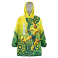 Personalized Australian Soccer Kangaroo Wearable Blanket Hoodie Aboriginal Dot Pattern Green Gold Football Player