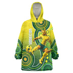 Personalized Australian Soccer Kangaroo Wearable Blanket Hoodie Aboriginal Dot Pattern Green Gold Football Player