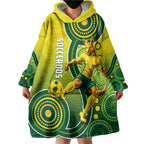 Personalized Australian Soccer Kangaroo Wearable Blanket Hoodie Aboriginal Dot Pattern Green Gold Football Player