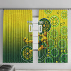 Personalized Australian Soccer Kangaroo Window Curtain Aboriginal Dot Pattern Green Gold Football Player