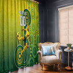 Personalized Australian Soccer Kangaroo Window Curtain Aboriginal Dot Pattern Green Gold Football Player
