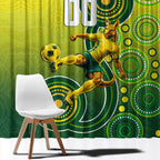 Personalized Australian Soccer Kangaroo Window Curtain Aboriginal Dot Pattern Green Gold Football Player