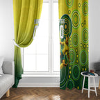 Personalized Australian Soccer Kangaroo Window Curtain Aboriginal Dot Pattern Green Gold Football Player