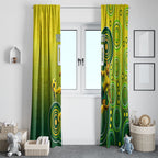 Personalized Australian Soccer Kangaroo Window Curtain Aboriginal Dot Pattern Green Gold Football Player