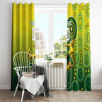 Personalized Australian Soccer Kangaroo Window Curtain Aboriginal Dot Pattern Green Gold Football Player