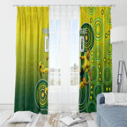 Personalized Australian Soccer Kangaroo Window Curtain Aboriginal Dot Pattern Green Gold Football Player