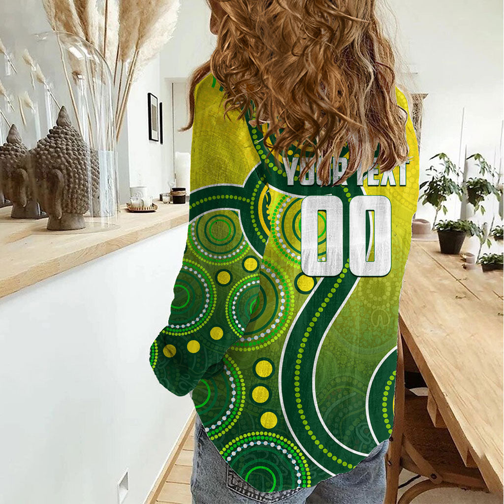 Personalized Australian Soccer Kangaroo Women Casual Shirt Aboriginal Dot Pattern Green Gold Football Player