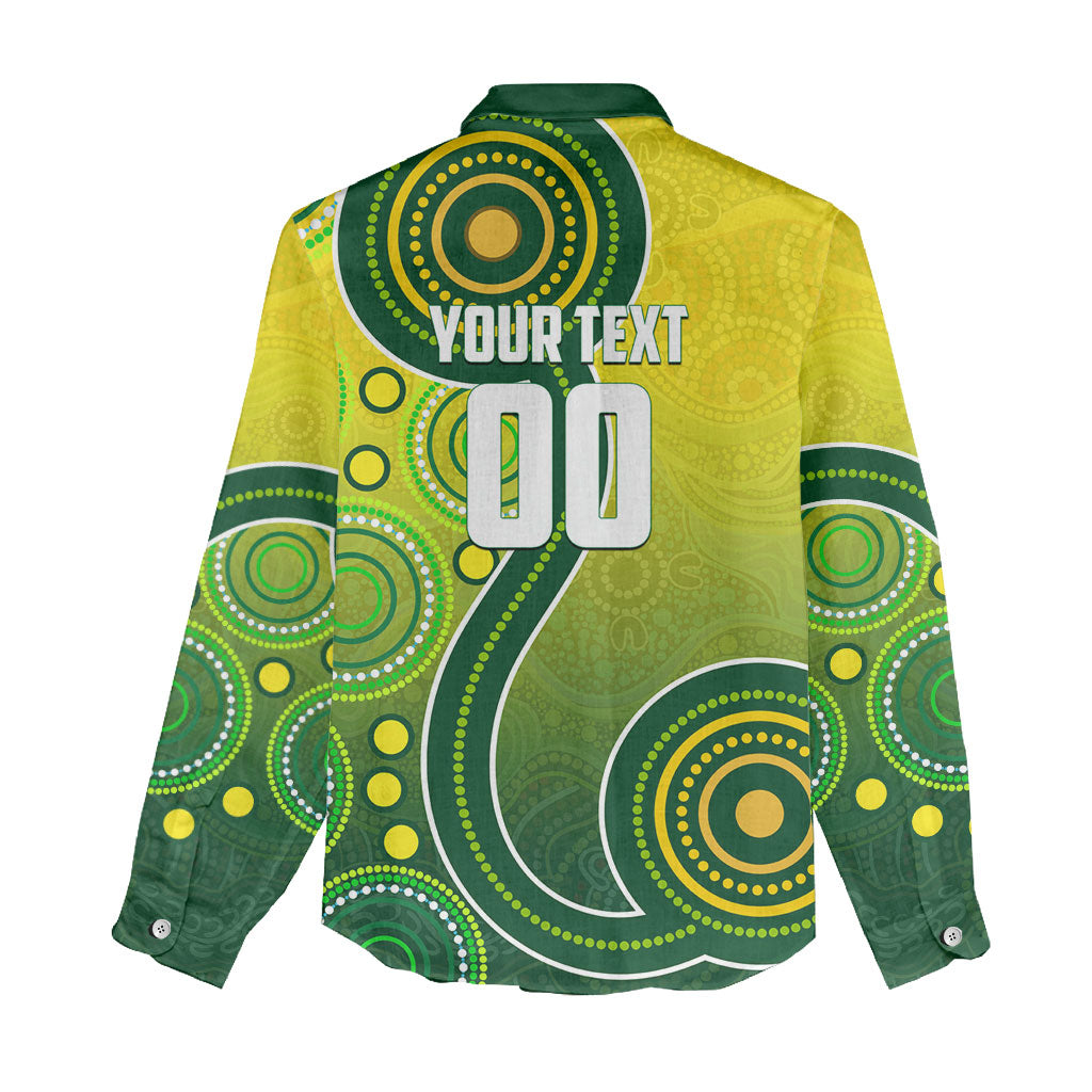 Personalized Australian Soccer Kangaroo Women Casual Shirt Aboriginal Dot Pattern Green Gold Football Player