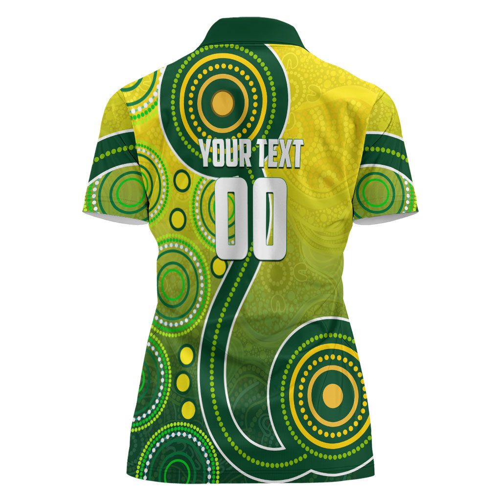 Personalized Australian Soccer Kangaroo Women Polo Shirt Aboriginal Dot Pattern Green Gold Football Player