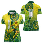 Personalized Australian Soccer Kangaroo Women Polo Shirt Aboriginal Dot Pattern Green Gold Football Player