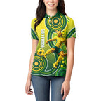 Personalized Australian Soccer Kangaroo Women Polo Shirt Aboriginal Dot Pattern Green Gold Football Player