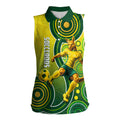 Personalized Australian Soccer Kangaroo Women Sleeveless Polo Shirt Aboriginal Dot Pattern Green Gold Football Player