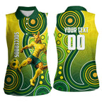 Personalized Australian Soccer Kangaroo Women Sleeveless Polo Shirt Aboriginal Dot Pattern Green Gold Football Player