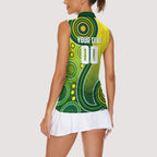 Personalized Australian Soccer Kangaroo Women Sleeveless Polo Shirt Aboriginal Dot Pattern Green Gold Football Player