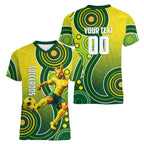 Personalized Australian Soccer Kangaroo Women V-Neck T-Shirt Aboriginal Dot Pattern Green Gold Football Player