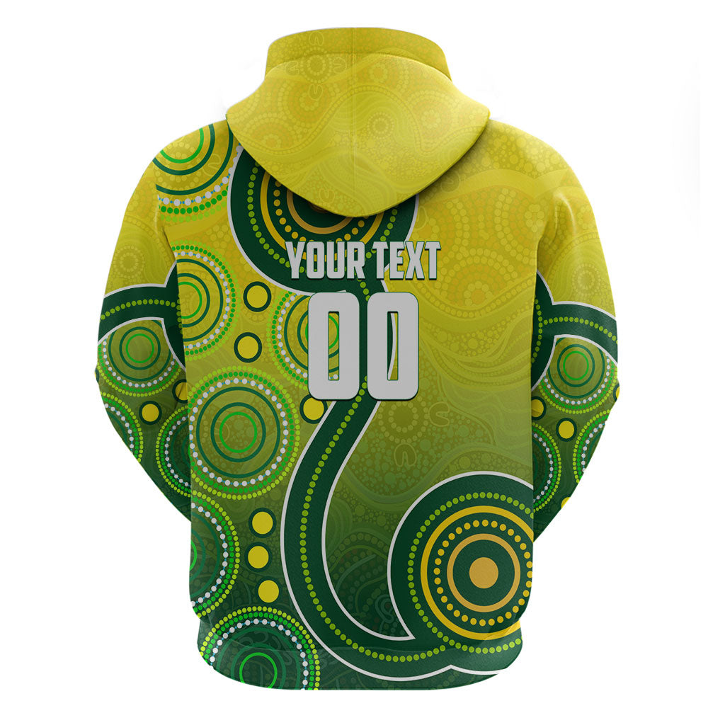Personalized Australian Soccer Kangaroo Zip Hoodie Aboriginal Dot Pattern Green Gold Football Player