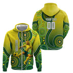 Personalized Australian Soccer Kangaroo Zip Hoodie Aboriginal Dot Pattern Green Gold Football Player