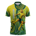 Personalized Australian Soccer Kangaroo Zipper Polo Shirt Aboriginal Dot Pattern Green Gold Football Player