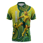 Personalized Australian Soccer Kangaroo Zipper Polo Shirt Aboriginal Dot Pattern Green Gold Football Player