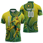 Personalized Australian Soccer Kangaroo Zipper Polo Shirt Aboriginal Dot Pattern Green Gold Football Player