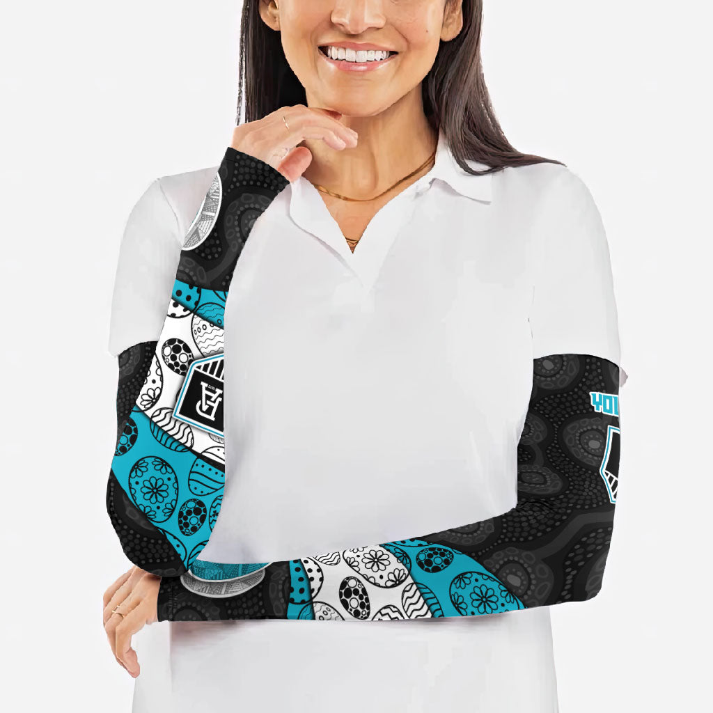 Personalized Power Football Arm Sleeves Easter Egg Pattern Teal Monochrome Tribal Dot Style