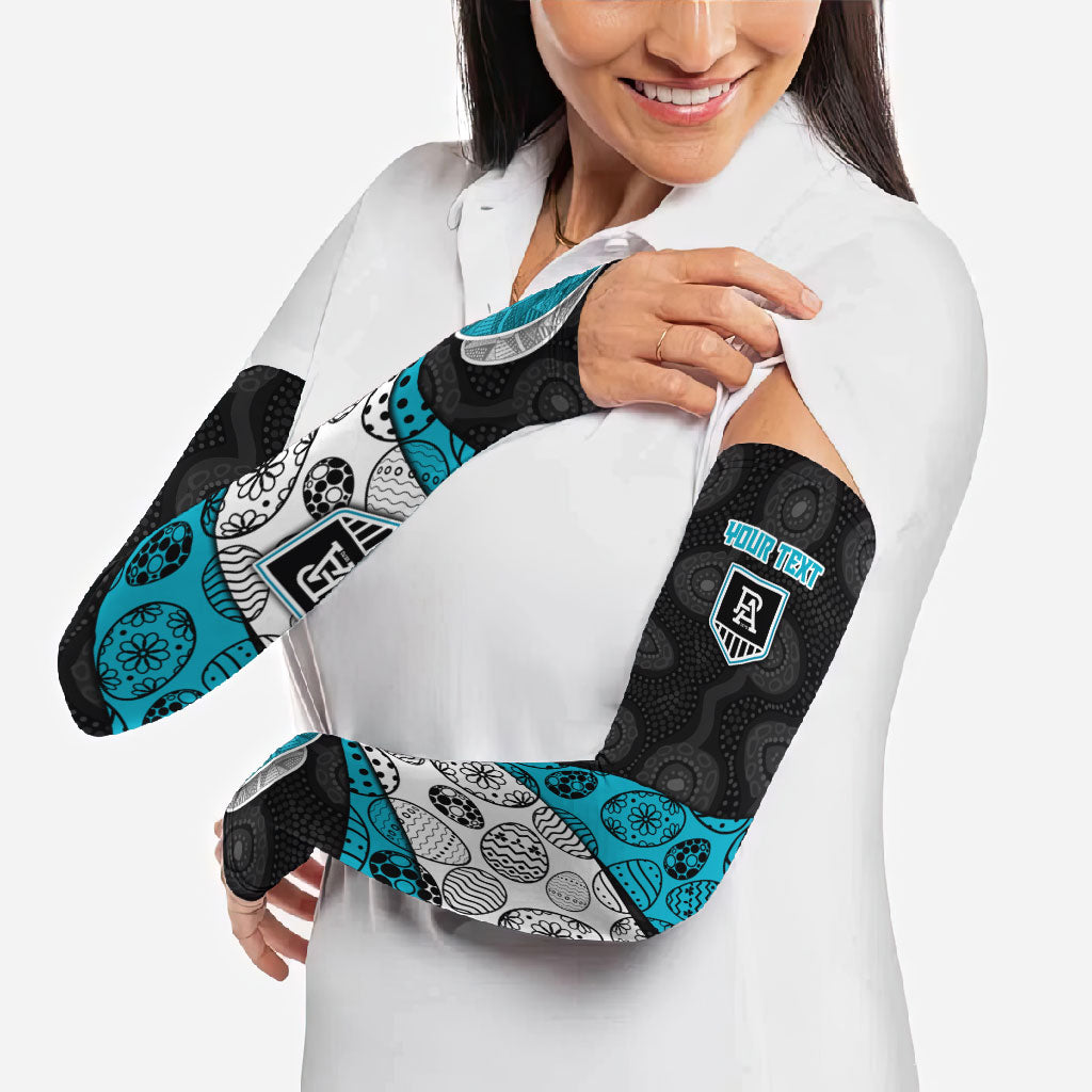 Personalized Power Football Arm Sleeves Easter Egg Pattern Teal Monochrome Tribal Dot Style