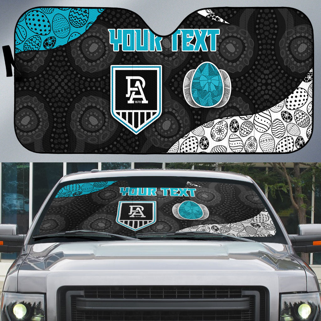 Personalized Power Football Auto Sun Shade Easter Egg Pattern Teal Monochrome Tribal Dot Style