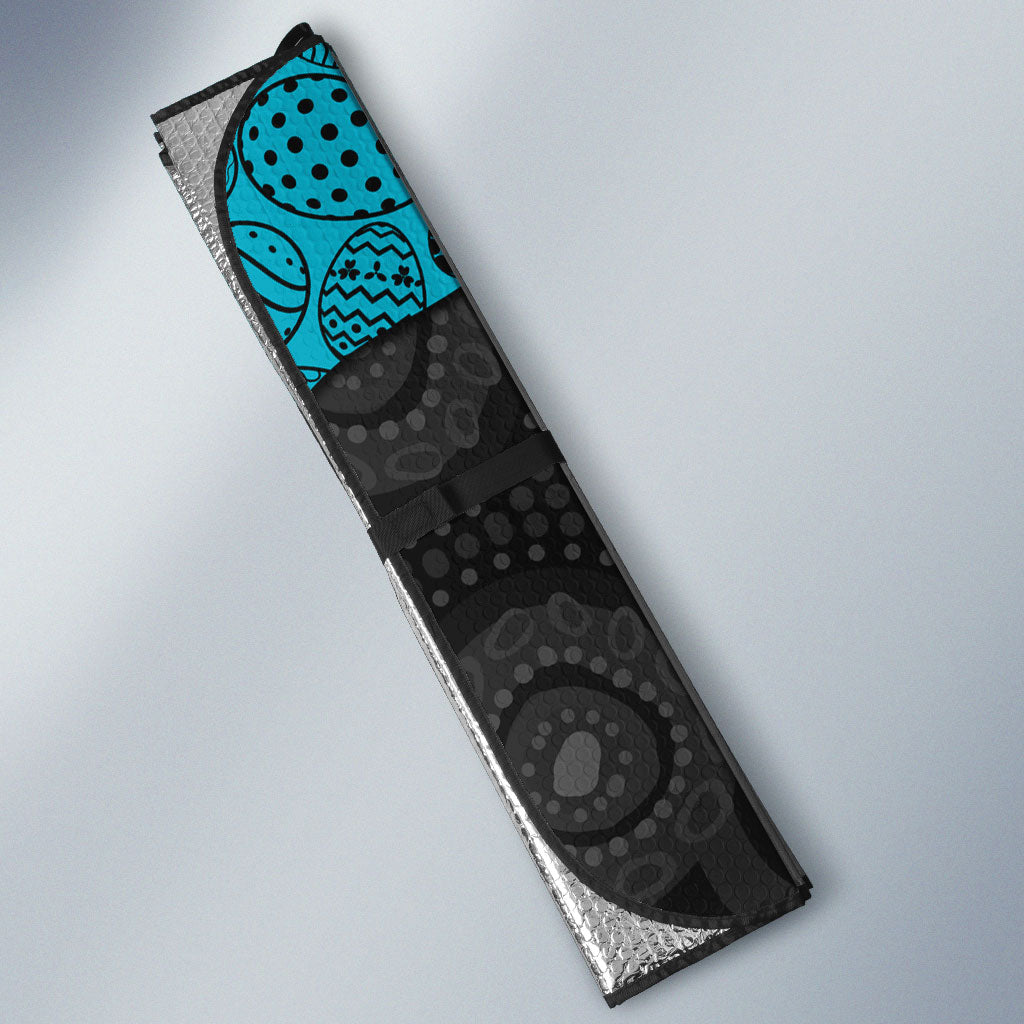 Personalized Power Football Auto Sun Shade Easter Egg Pattern Teal Monochrome Tribal Dot Style