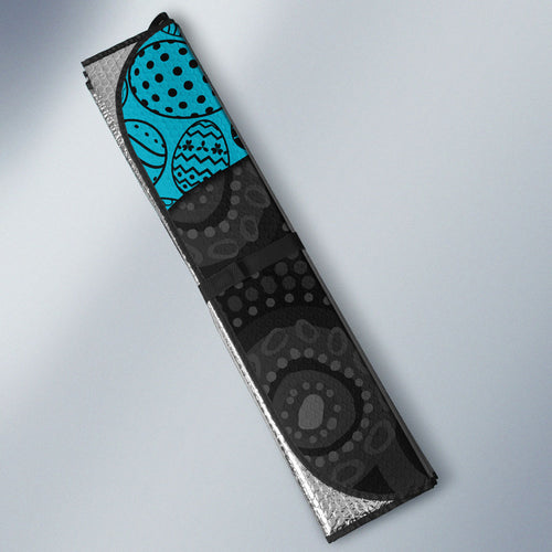 Personalized Power Football Auto Sun Shade Easter Egg Pattern Teal Monochrome Tribal Dot Style