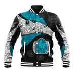 Personalized Power Football Baseball Jacket Easter Egg Pattern Teal Monochrome Tribal Dot Style