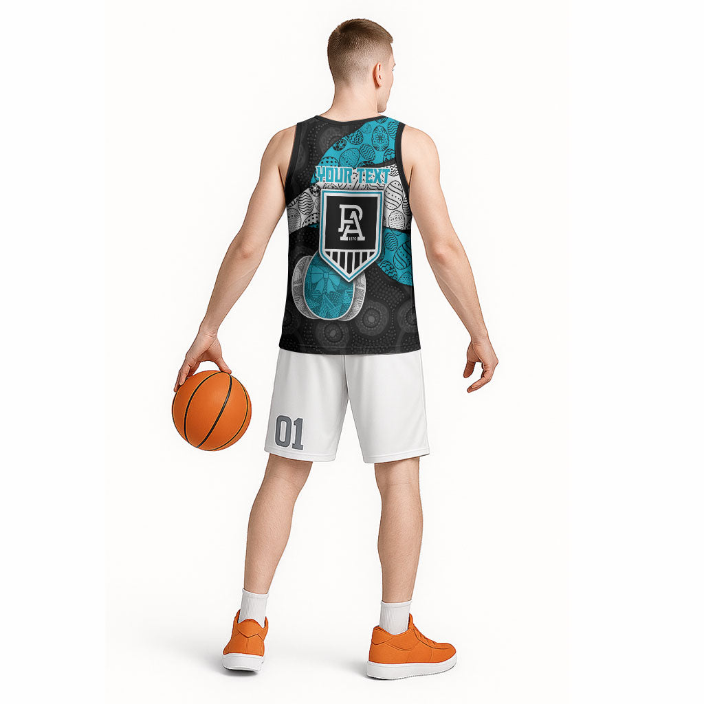 Personalized Power Football Basketball Jersey Easter Egg Pattern Teal Monochrome Tribal Dot Style