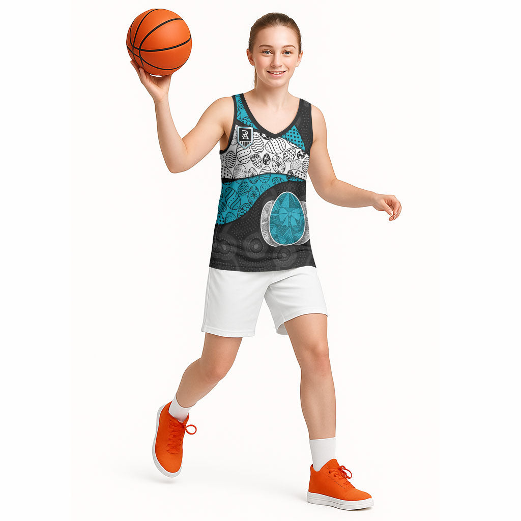 Personalized Power Football Basketball Jersey Easter Egg Pattern Teal Monochrome Tribal Dot Style