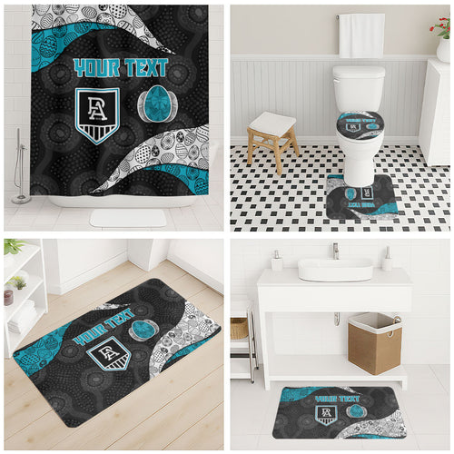 Personalized Power Football Bathroom Set Easter Egg Pattern Teal Monochrome Tribal Dot Style