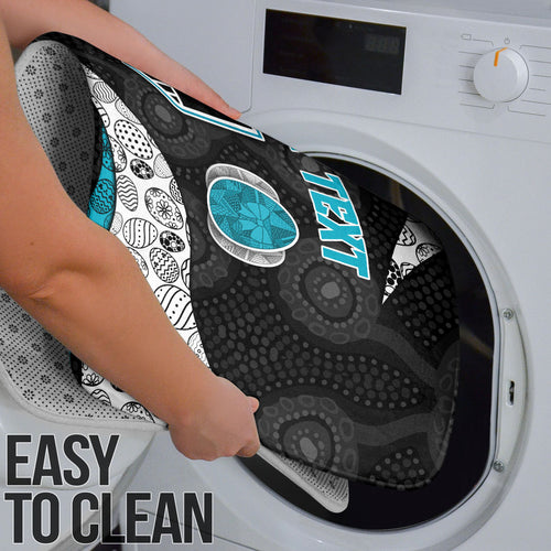 Personalized Power Football Bathroom Set Easter Egg Pattern Teal Monochrome Tribal Dot Style