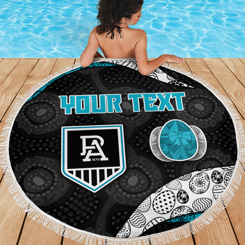 Personalized Power Football Beach Blanket Easter Egg Pattern Teal Monochrome Tribal Dot Style