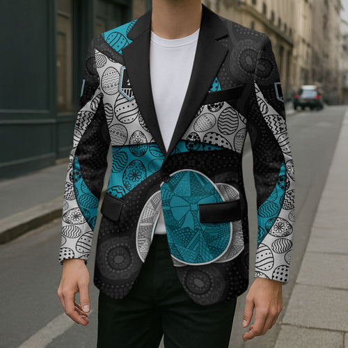Personalized Power Football Blazer Easter Egg Pattern Teal Monochrome Tribal Dot Style